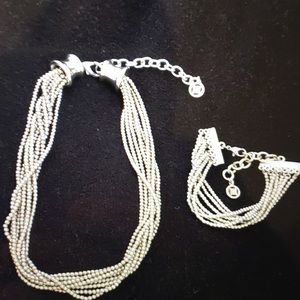 “BARGAINS” GIVENCHY Multi Layered sets. Silver Bead Necklace and Bracelet. Used.